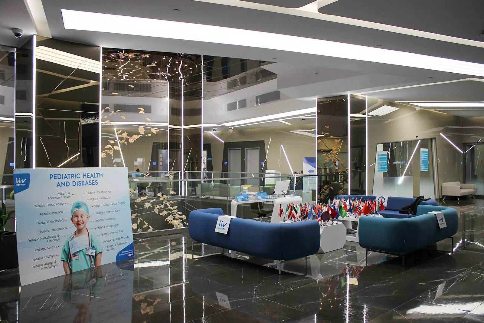 Main lobby of Liv Hospital Vadistanbul where Medhair Clinic is located